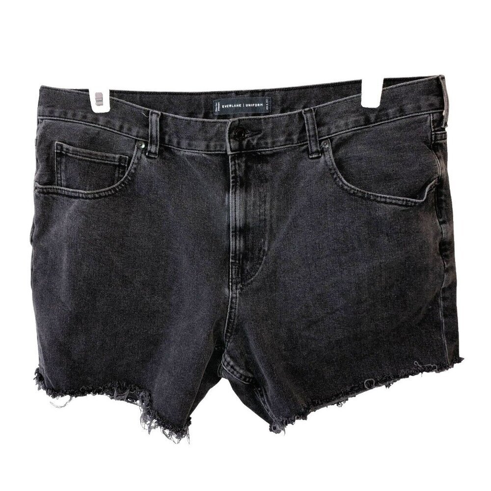 Everlane Uniform Womens Size 16 Black Medium Wash Cut Off Denim Jean Shorts - Picture 2 of 9